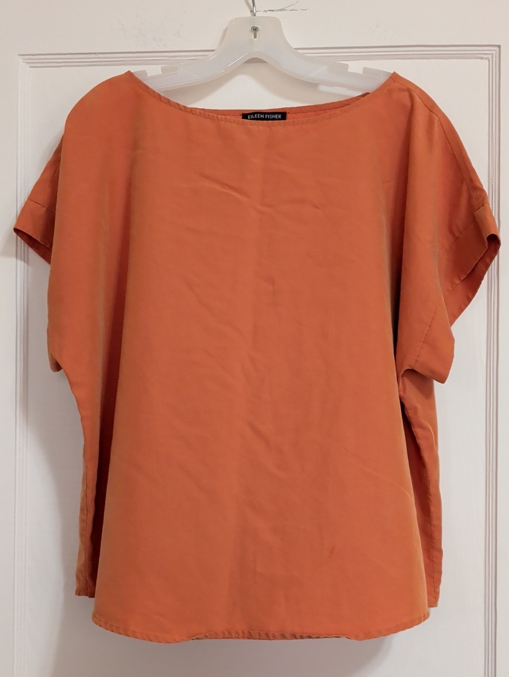 Eileen Fisher Boxy Short-Sleeve Top in Rust Orange Size Large